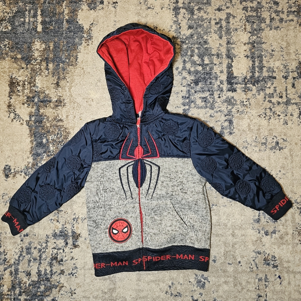 Marvel Spider-Man Jacket Coat Toddler Boys Size 3T Grey, Navy, Red